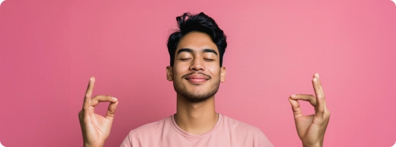 Young asian man making om sign on pink background - om stock videos & royalty-free footage.